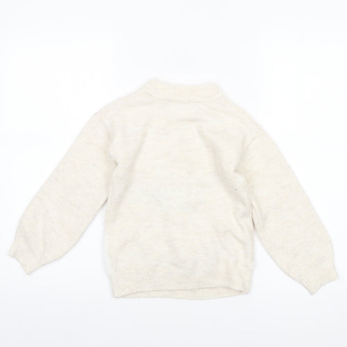 Primark Girls Beige Animal Knit Jumper 6-7 Years Winter Pullover Sweater
