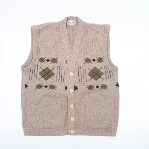 Classic Knitwear Men's Beige Argyle Sleeveless Vest L Knit Acrylic