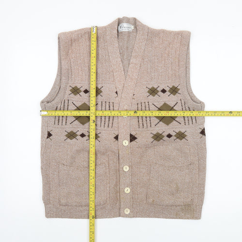 Classic Knitwear Men's Beige Argyle Sleeveless Vest L Knit Acrylic