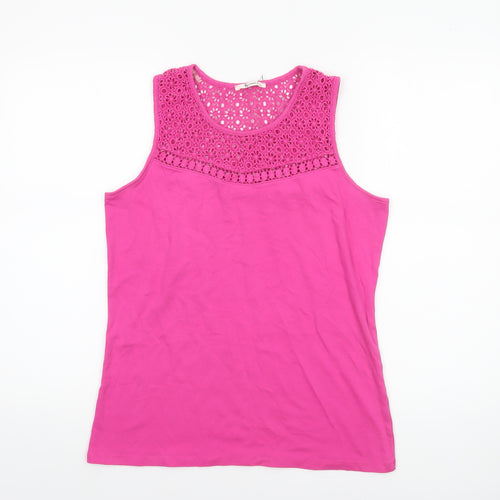 Tu Women’s Pink Crochet Neck Cotton Tank Top Size 16