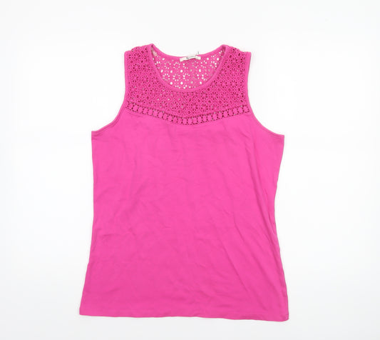 Tu Women’s Pink Crochet Neck Cotton Tank Top Size 16
