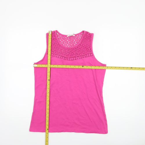 Tu Women’s Pink Crochet Neck Cotton Tank Top Size 16