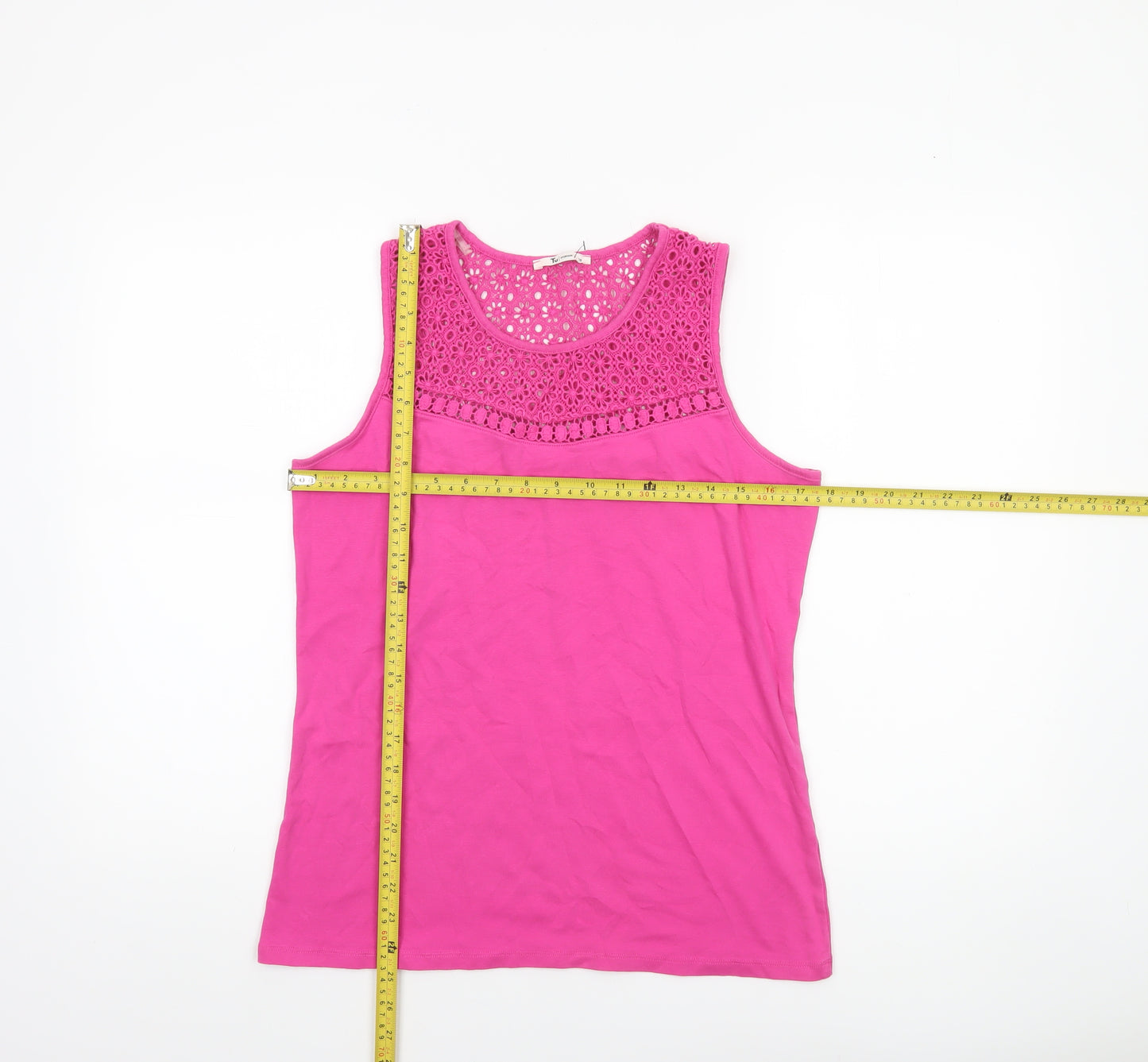 Tu Women’s Pink Crochet Neck Cotton Tank Top Size 16