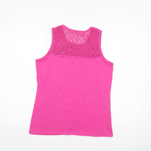 Tu Women’s Pink Crochet Neck Cotton Tank Top Size 16