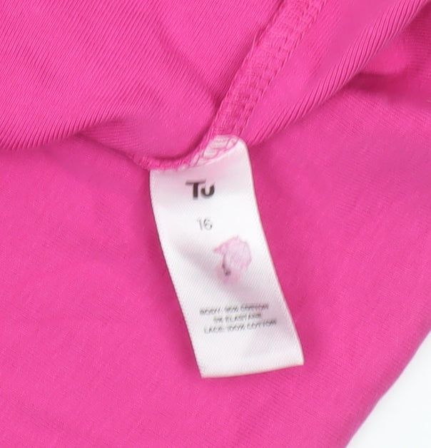 Tu Women’s Pink Crochet Neck Cotton Tank Top Size 16