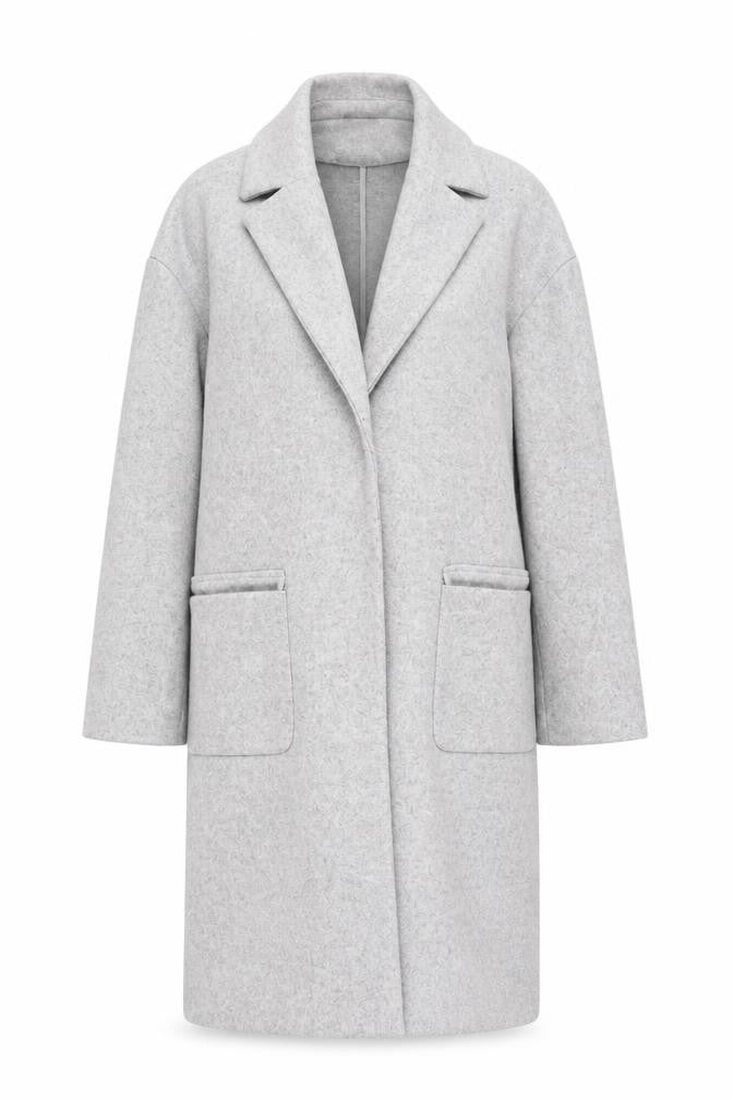 Front view of Next Women's Grey Long Open Coat, size 6, Regular Fit