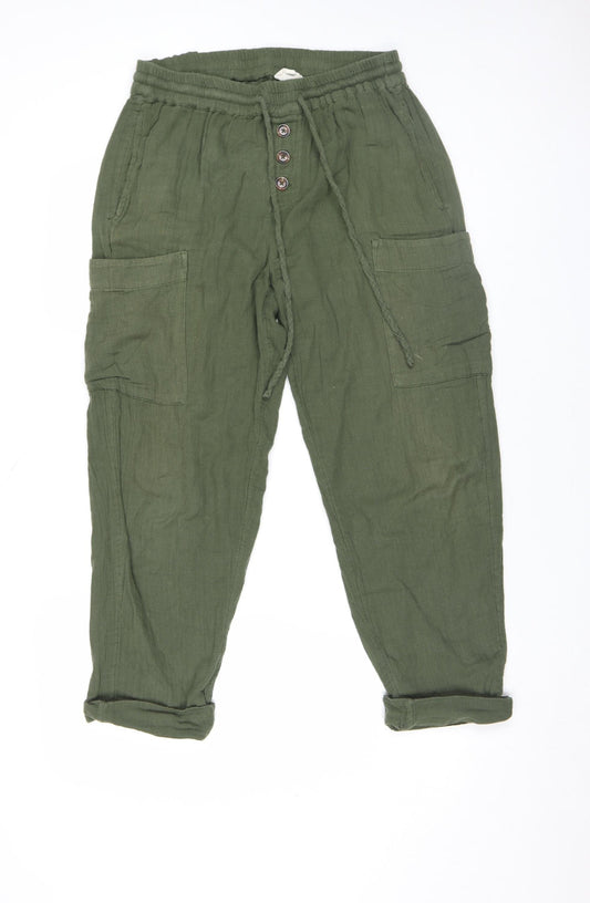 Fat Face Women's Green Linen Cargo Trousers Size 10 Regular