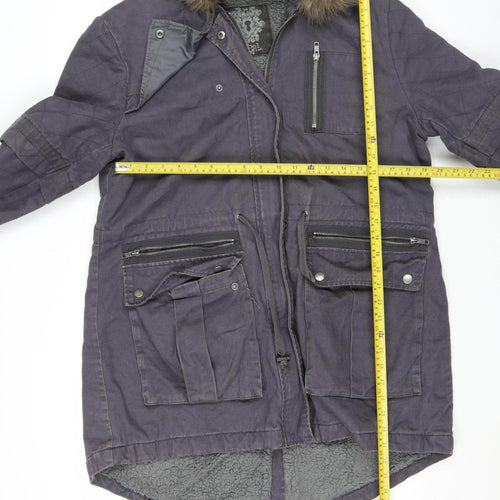 Label Lab Women’s Grey Parka Jacket Size 14 Faux Fur Hooded Mid-Length