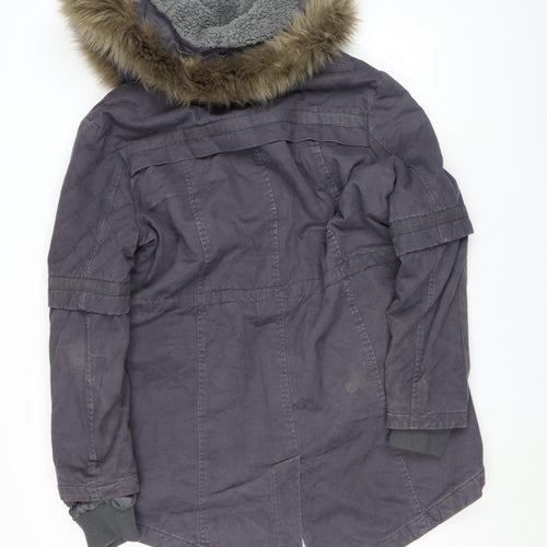 Label Lab Women’s Grey Parka Jacket Size 14 Faux Fur Hooded Mid-Length