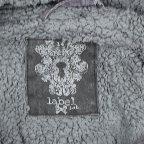 Label Lab Women’s Grey Parka Jacket Size 14 Faux Fur Hooded Mid-Length