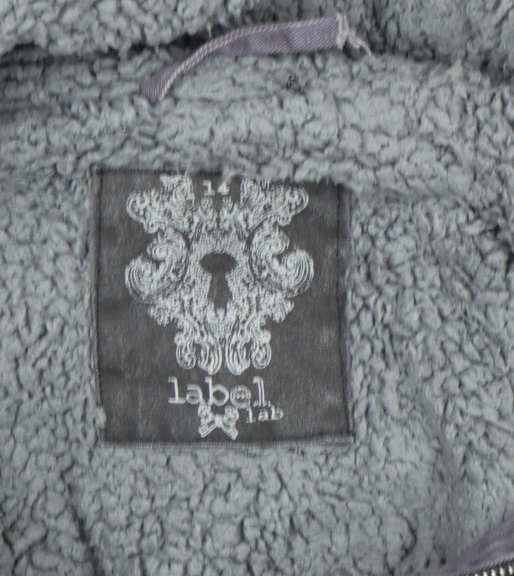 Label Lab Women’s Grey Parka Jacket Size 14 Faux Fur Hooded Mid-Length