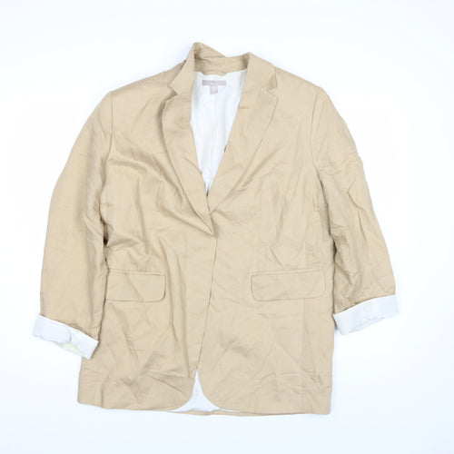 H&M Women’s Beige Linen Blend Blazer Jacket Size S Regular Fit