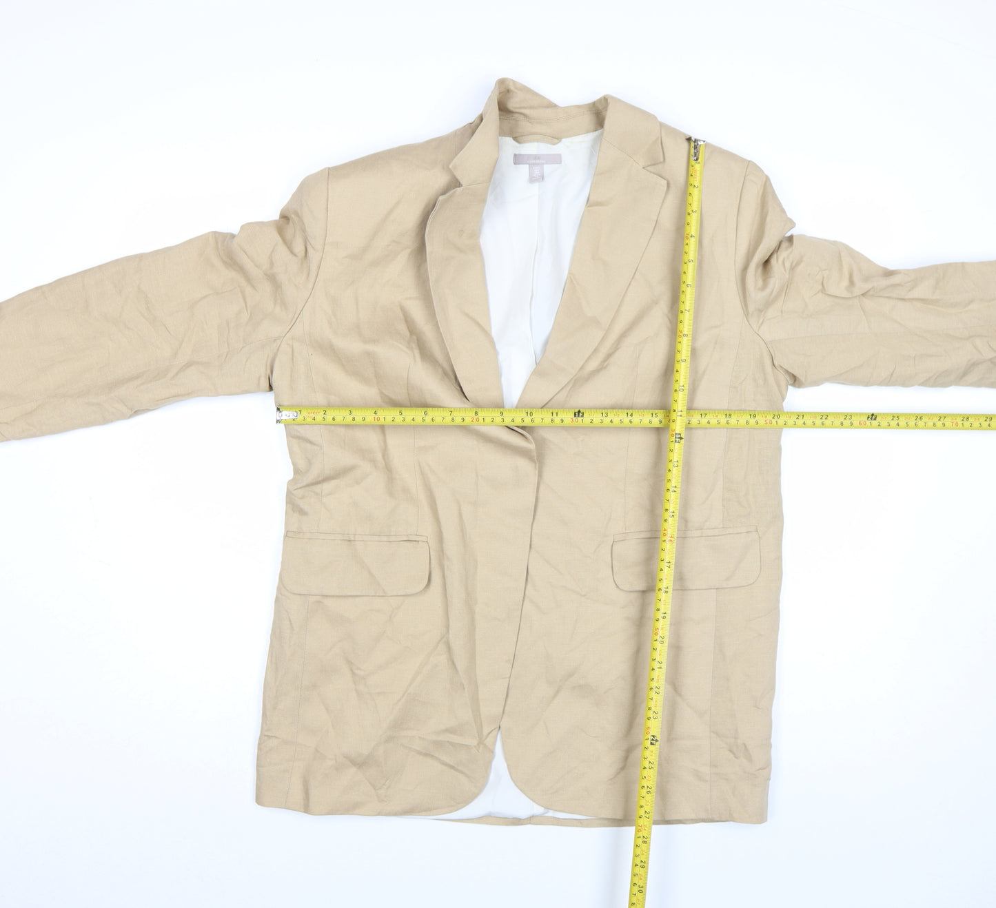 H&M Women’s Beige Linen Blend Blazer Jacket Size S Regular Fit