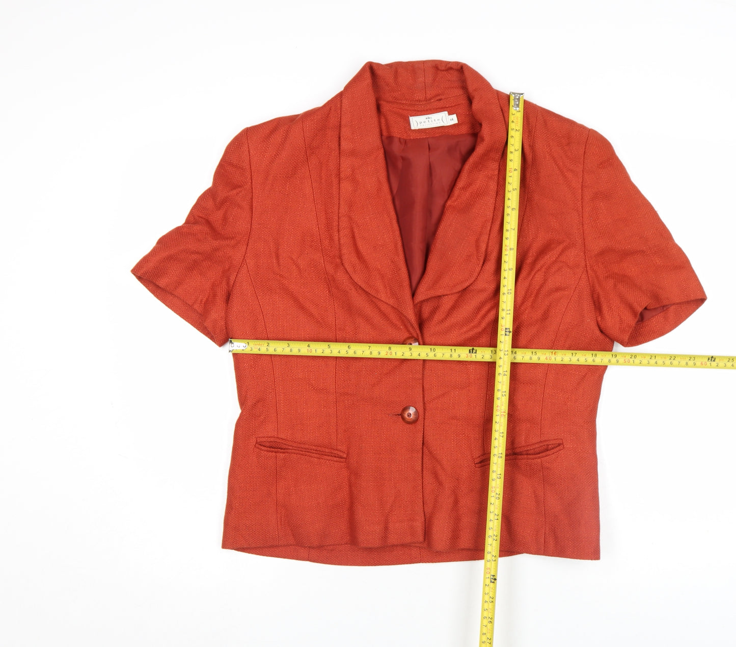 Marks and Spencer Petite Orange Linen Blend Short Sleeve Blazer Size 14