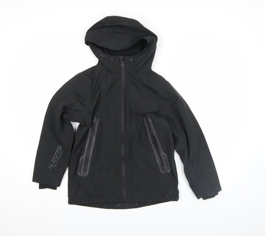 Next Boys Black Hooded Soft Shell Jacket 8 Years Waterproof Zip Pockets