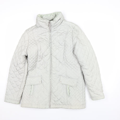 BM Collection Women's Grey Quilted Mid-Length Zip Jacket Size 10