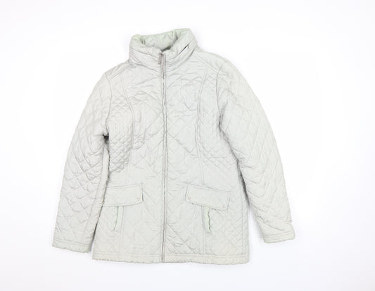 BM Collection Women's Grey Quilted Mid-Length Zip Jacket Size 10