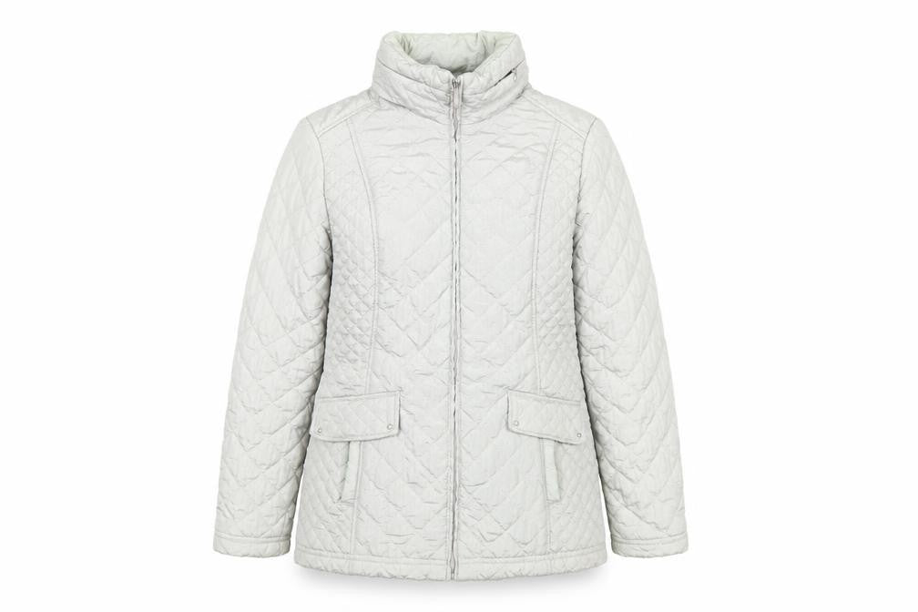 Front view of Bonmarché Women's Grey Quilted Mid-Length Zip Jacket, size 10