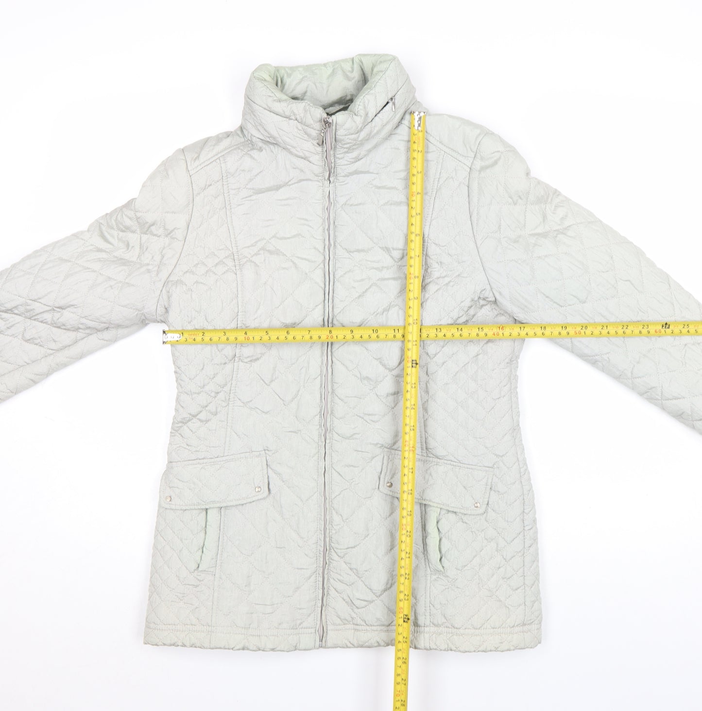 BM Collection Women's Grey Quilted Mid-Length Zip Jacket Size 10