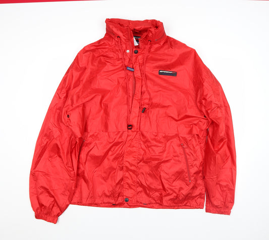 Speedo Men's Red L Lightweight Windbreaker Jacket Hooded Nylon