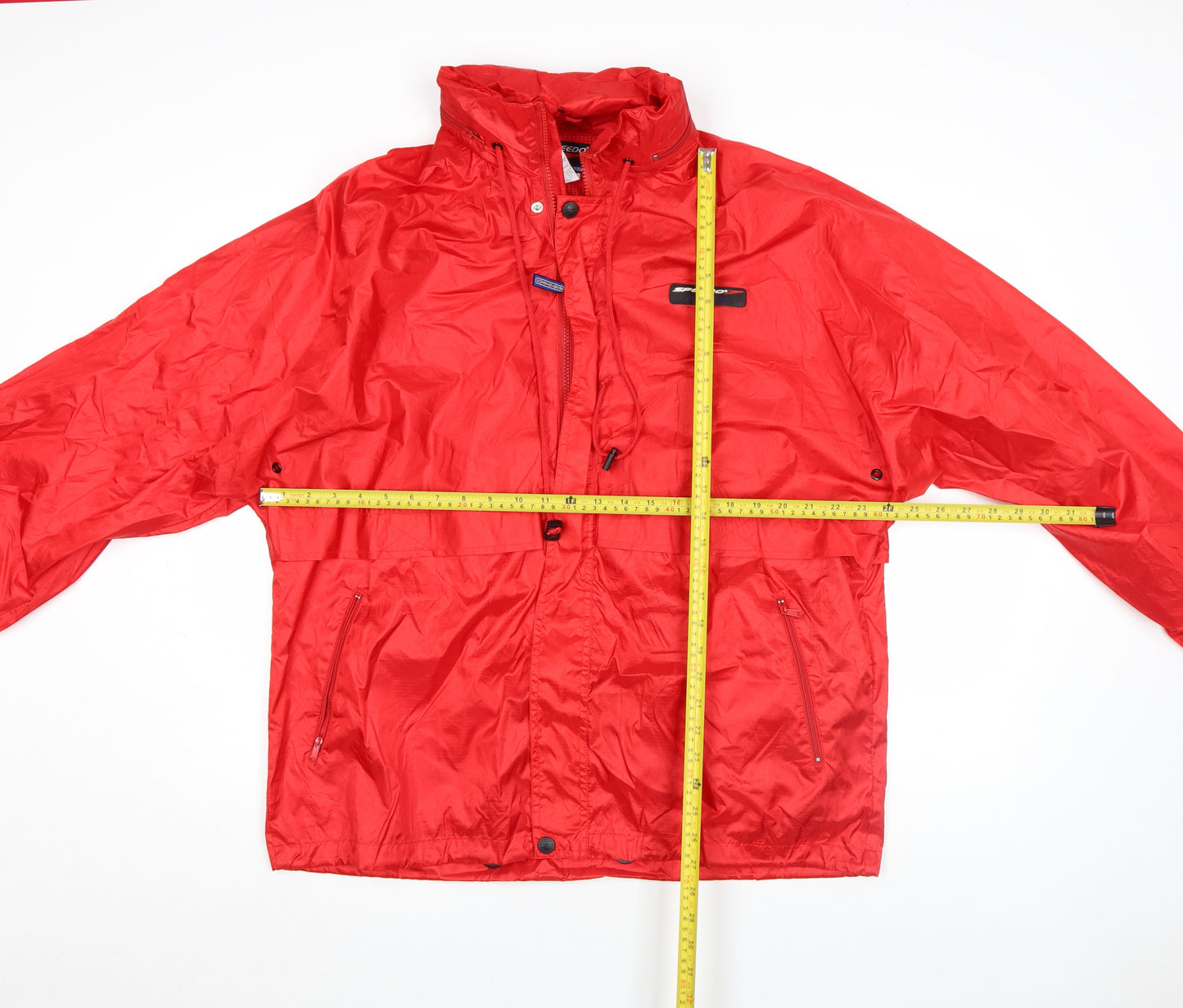 Speedo Men's Red L Lightweight Windbreaker Jacket Hooded Nylon