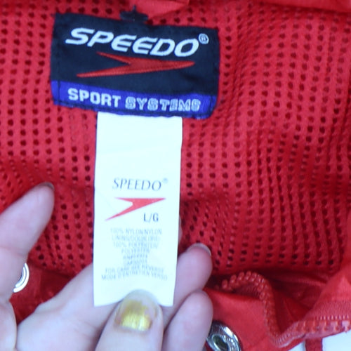 Speedo Men's Red L Lightweight Windbreaker Jacket Hooded Nylon