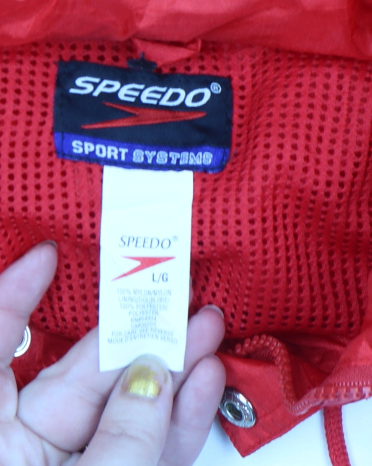 Speedo Men's Red L Lightweight Windbreaker Jacket Hooded Nylon