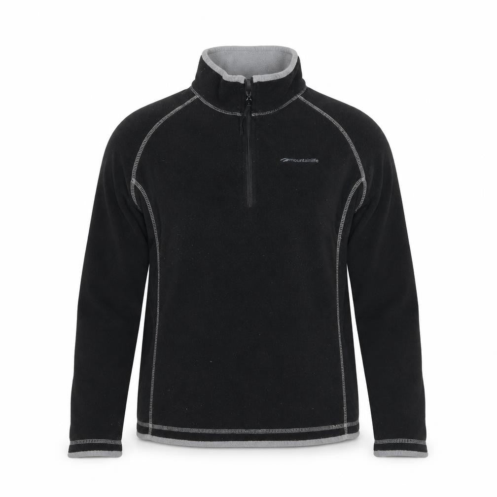 Mountainlife Men’s Black Fleece 1/4 Zip Stand-Up Collar Jacket S