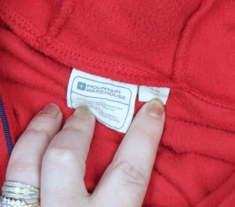 Mountain Warehouse Boys Red Fleece Hooded 1/4 Zip Pullover Top 11-12 Years