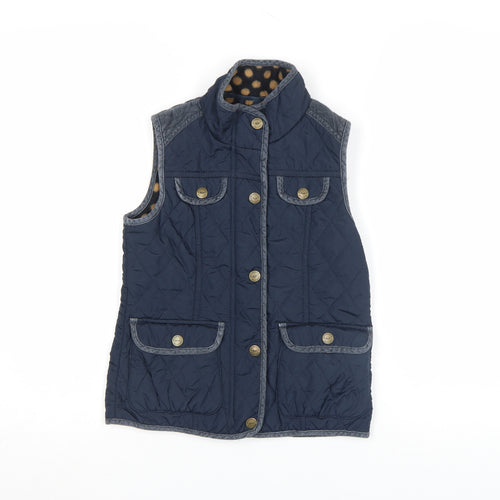 Next Girls Blue Quilted Waistcoat 7-8 Years Padded Lined Polka Dot Gilet