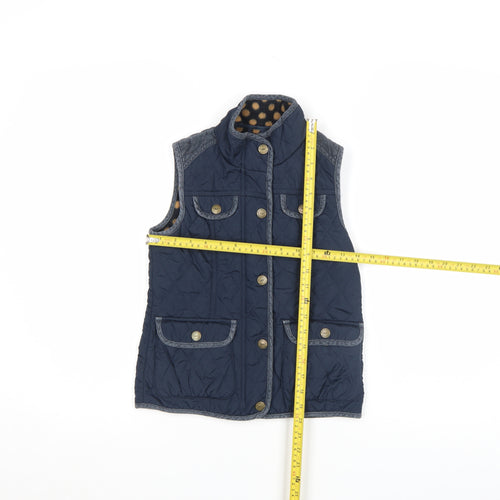 Next Girls Blue Quilted Waistcoat 7-8 Years Padded Lined Polka Dot Gilet