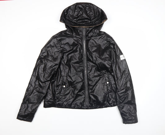 SM Womens Black Hooded Puffer Jacket Size 16 Lightweight Zip