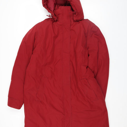 Lands' End Womens Red Hooded Long Parka Coat Size M
