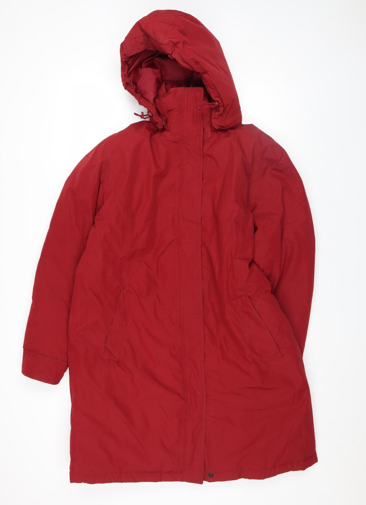 Lands' End Womens Red Hooded Long Parka Coat Size M