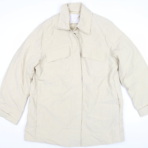 Mango Women’s Beige Cotton Blend Collared Mid-Length Casual Jacket L