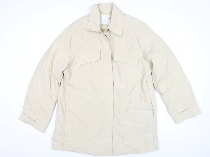 Mango Women’s Beige Cotton Blend Collared Mid-Length Casual Jacket L