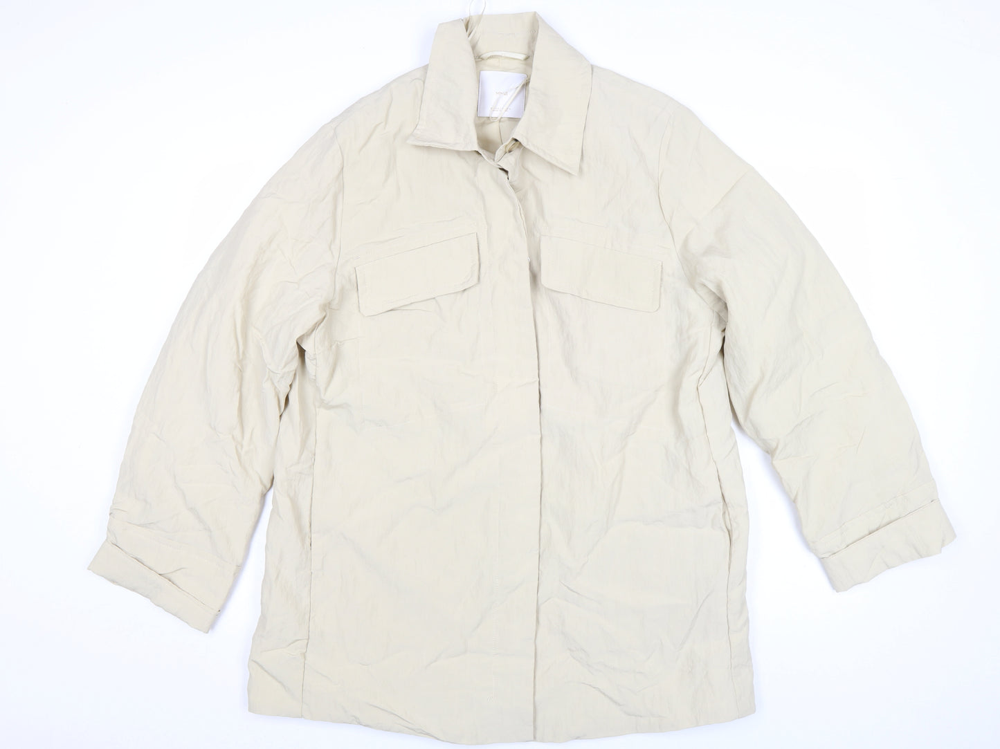 Mango Women’s Beige Cotton Blend Collared Mid-Length Casual Jacket L