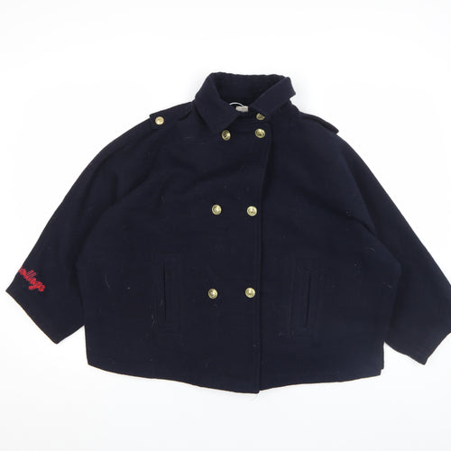 Zara Girls Blue Wool Blend Double-Breasted Pea Coat 11-12 Years
