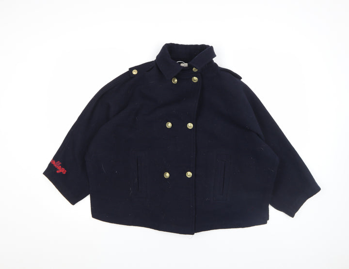 Zara Girls Blue Wool Blend Double-Breasted Pea Coat 11-12 Years