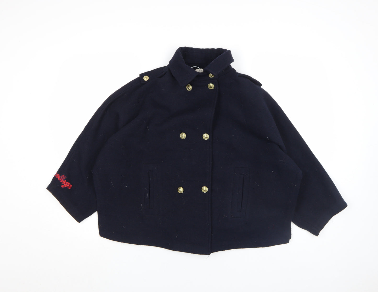 Zara Girls Blue Wool Blend Double-Breasted Pea Coat 11-12 Years