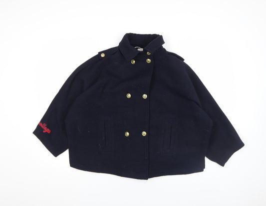 Zara Girls Blue Wool Blend Double-Breasted Pea Coat 11-12 Years