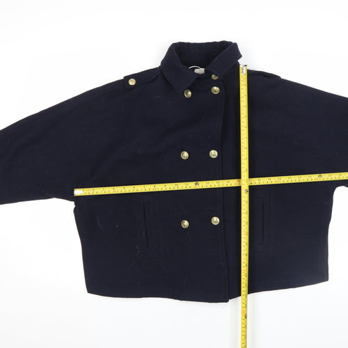 Zara Girls Blue Wool Blend Double-Breasted Pea Coat 11-12 Years