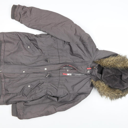 Mint Velvet Girls Grey Faux Fur Hooded Parka Coat 11-12 Years Winter Zip Jacket