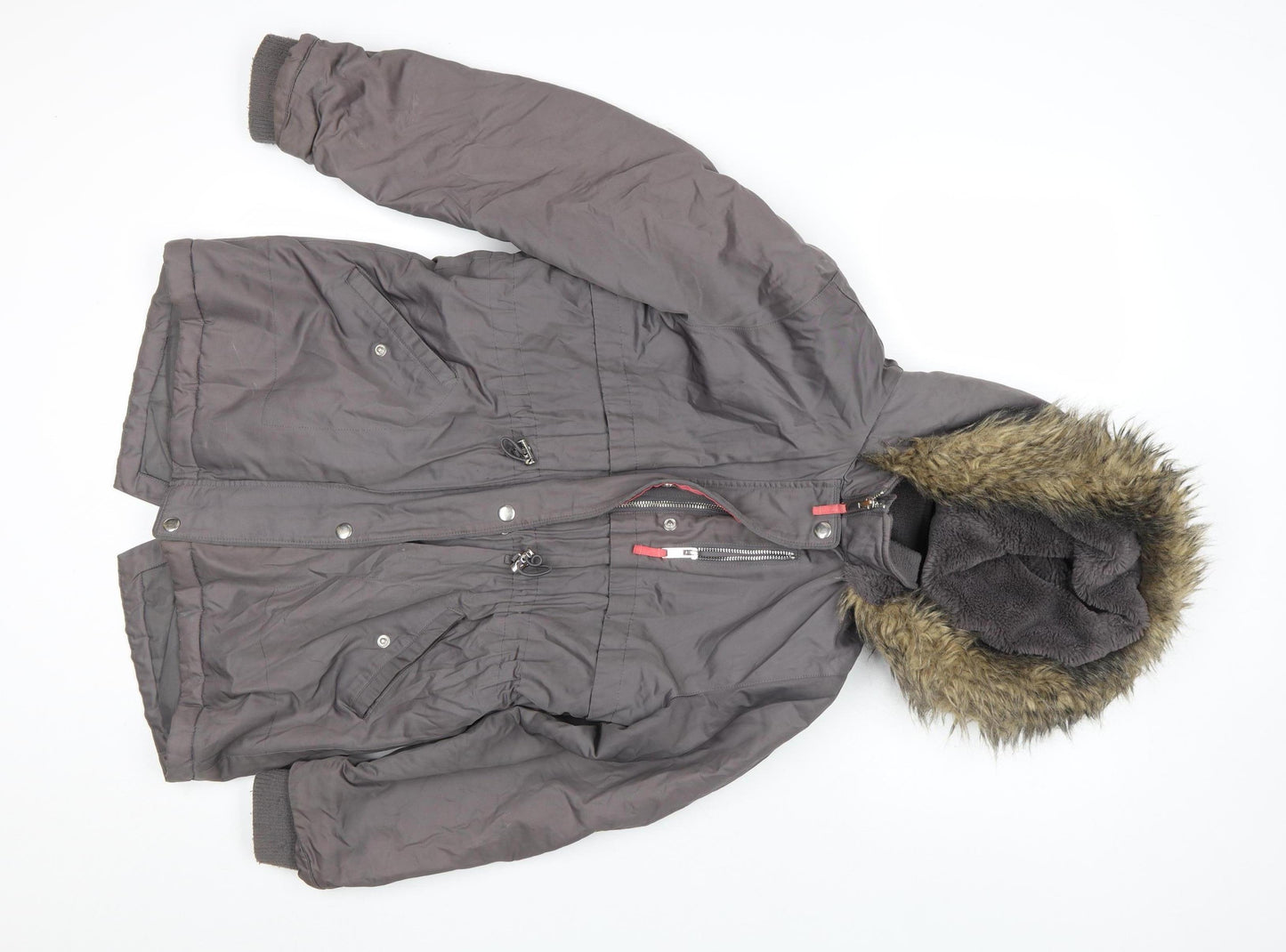 Mint Velvet Girls Grey Faux Fur Hooded Parka Coat 11-12 Years Winter Zip Jacket