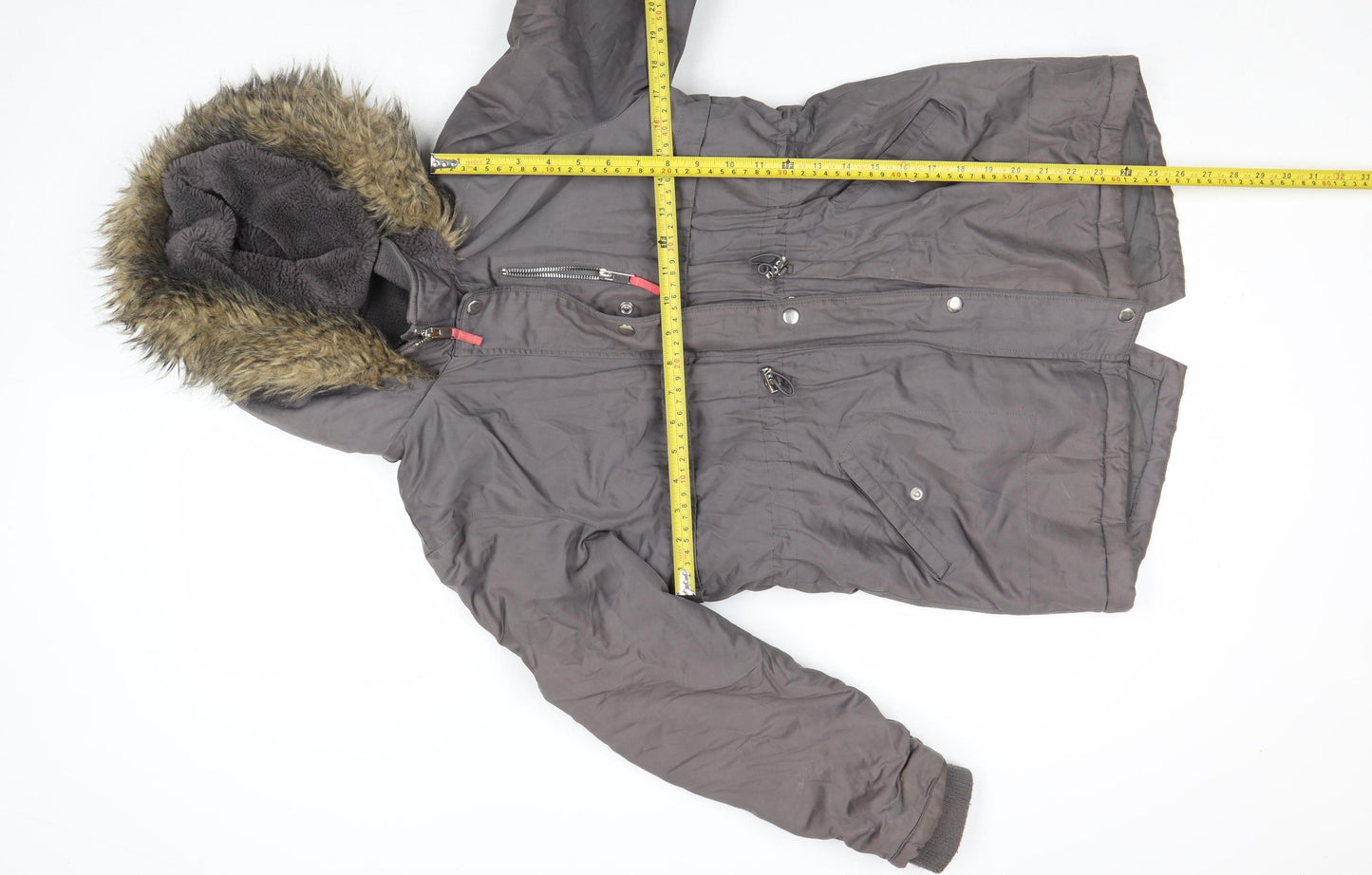 Mint Velvet Girls Grey Faux Fur Hooded Parka Coat 11-12 Years Winter Zip Jacket