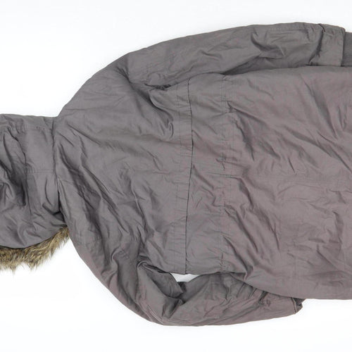 Mint Velvet Girls Grey Faux Fur Hooded Parka Coat 11-12 Years Winter Zip Jacket