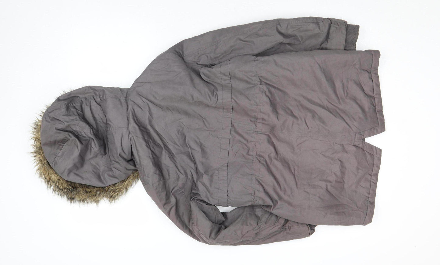 Mint Velvet Girls Grey Faux Fur Hooded Parka Coat 11-12 Years Winter Zip Jacket