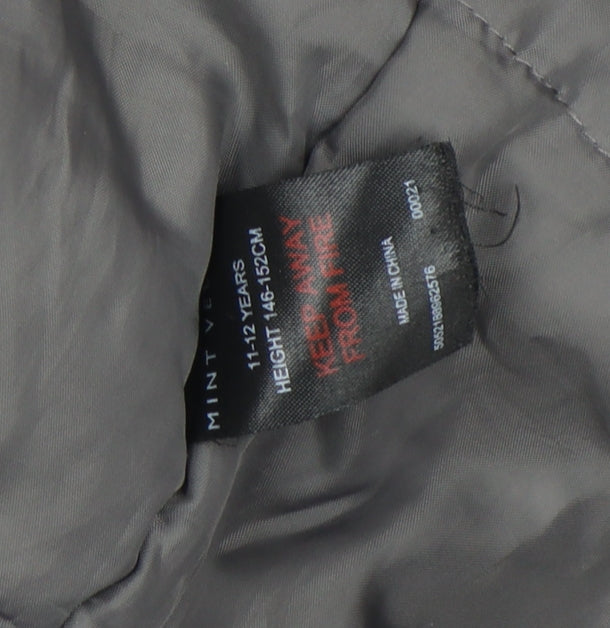 Mint Velvet Girls Grey Faux Fur Hooded Parka Coat 11-12 Years Winter Zip Jacket