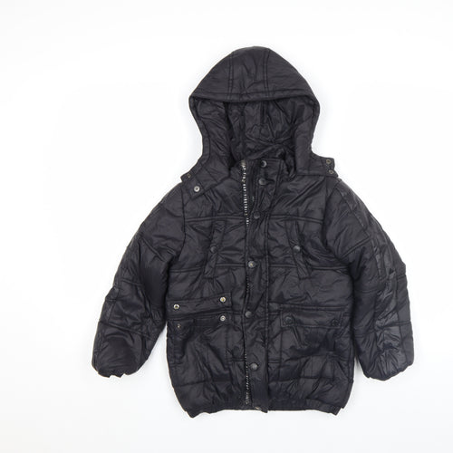 Firetrap Boys Black Hooded Puffer Jacket 7 Years Winter Quilted Coat