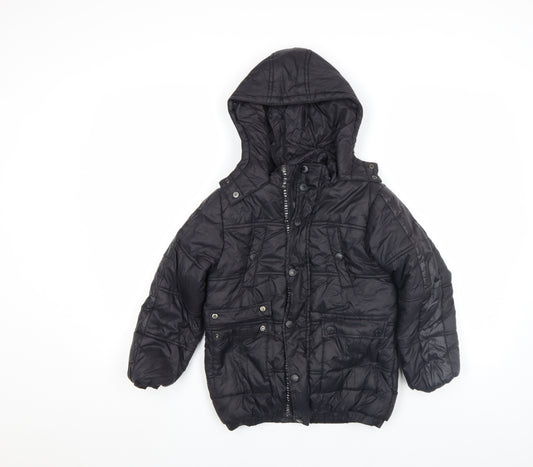 Firetrap Boys Black Hooded Puffer Jacket 7 Years Winter Quilted Coat